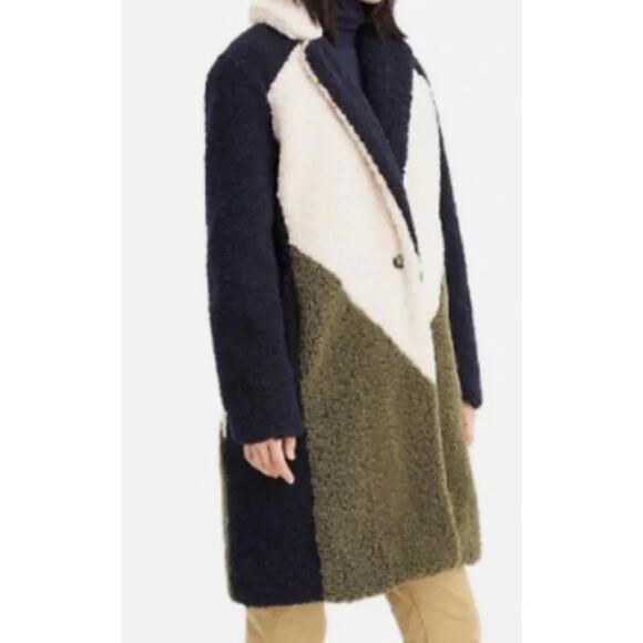 J. Crew Sherpa navy green colorblock Pea Coat - Picture 6 of 7